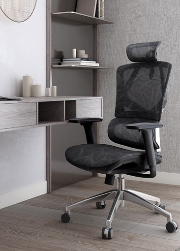 Features Of M90B-201 Black Frame Black Mesh Ergonomic Chair With Footrest 1000